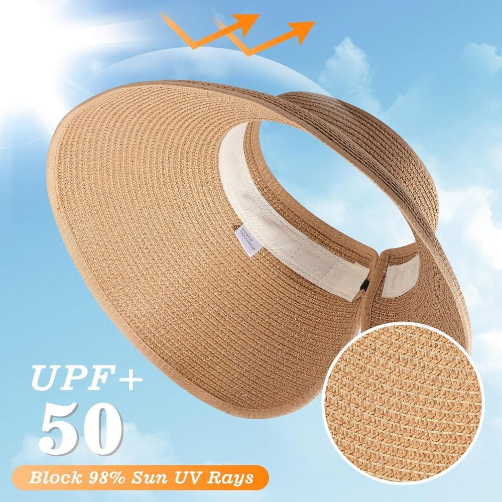 Sun Hats for Women, Wide Brim Straw Beach Hat for Women Foldable Floppy, Sun Hat - Picture 4 of 7